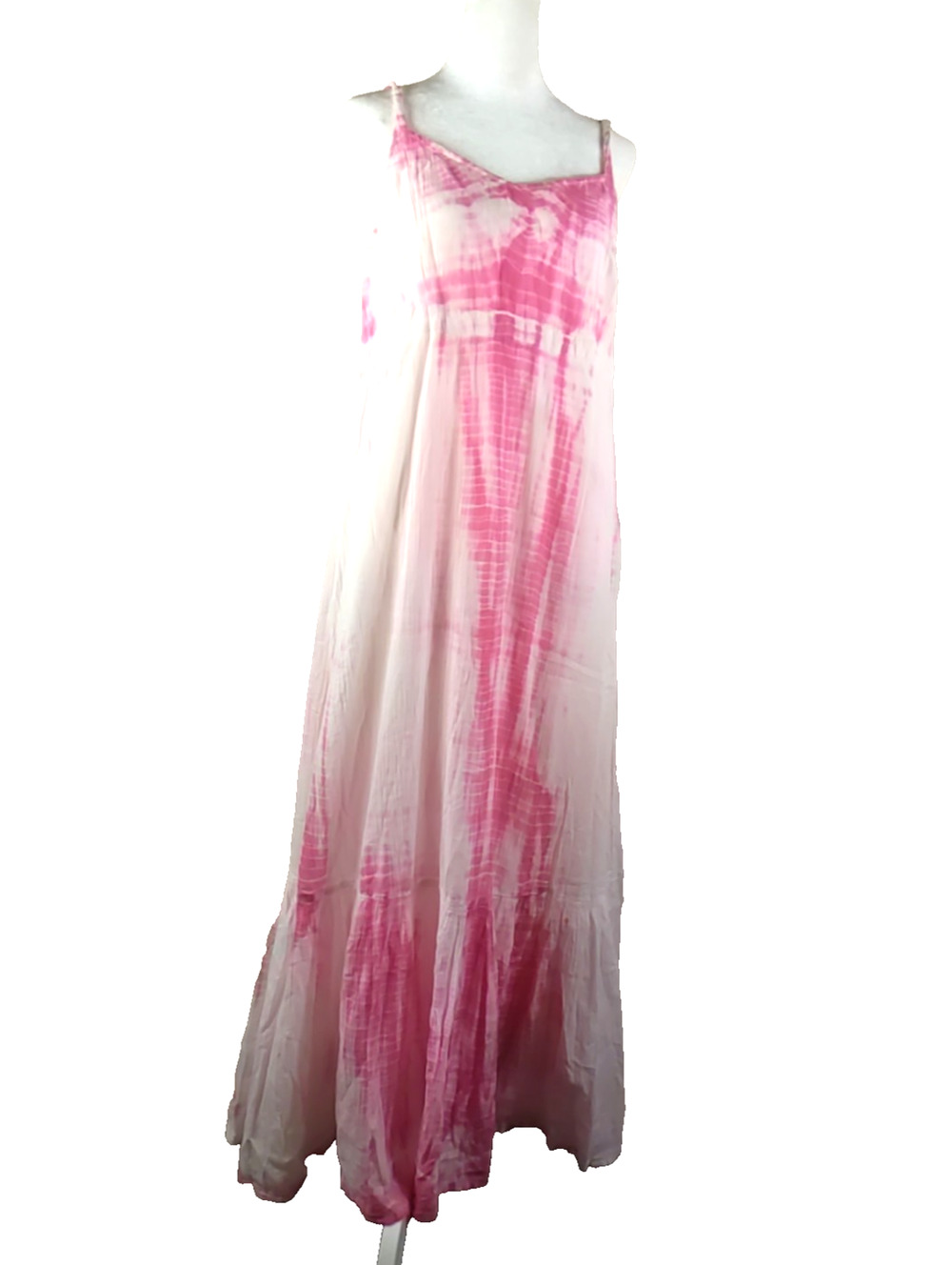 J Jill Summer Halter Dress Size 10 Tie Dye Look Long Maxi Pink White 100% Cotton